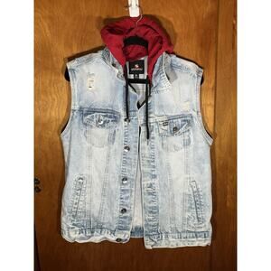 South Pole Med Sleeveless Jean Jacket With Detachable Hood Size M